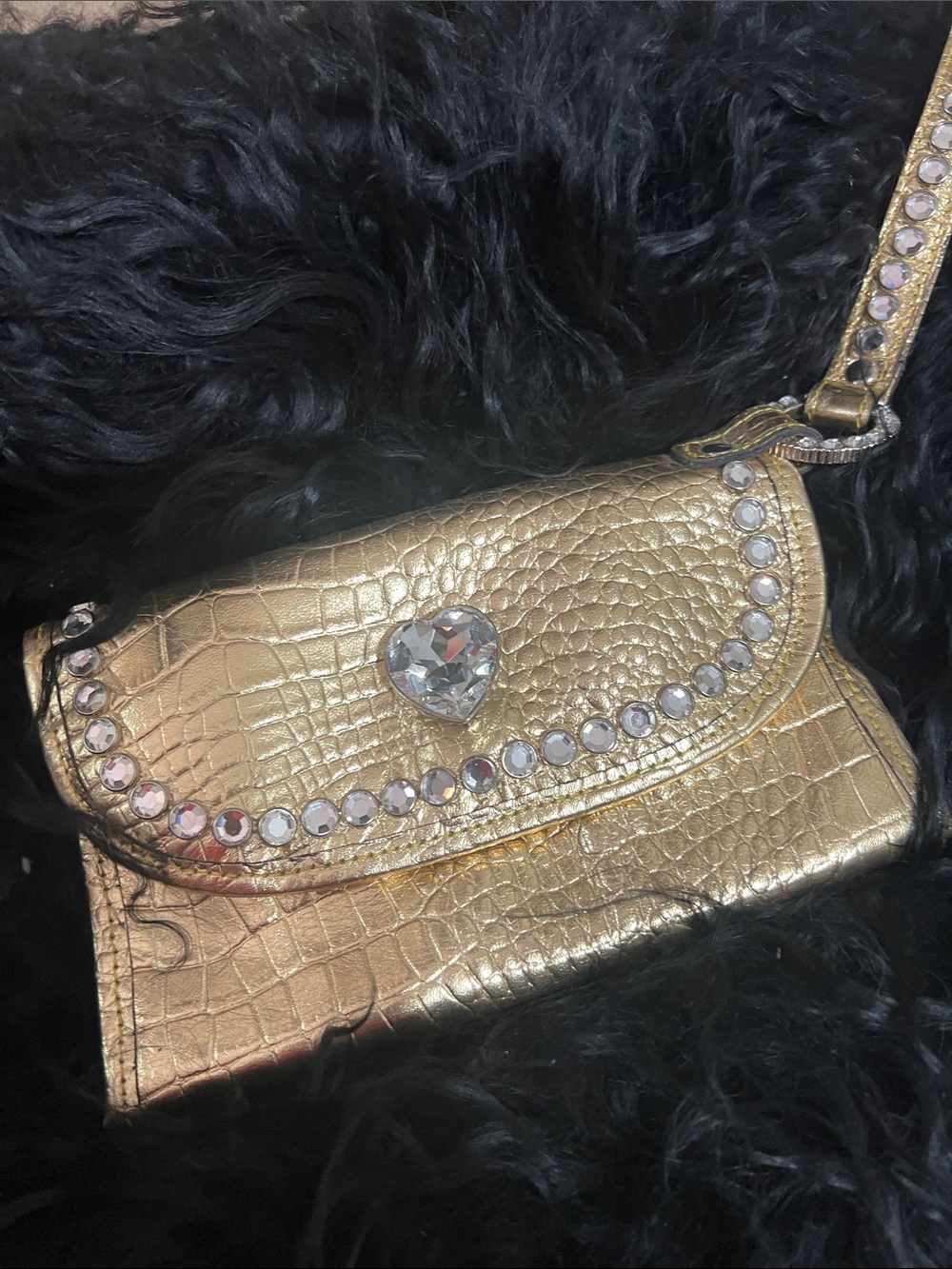 Raviani Gold Faux-Croc l tl with Crystal Heart